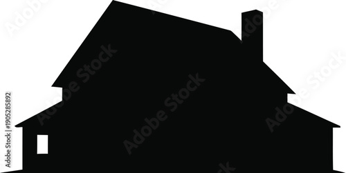 Black house silhouette with chimney and window on white background illustration