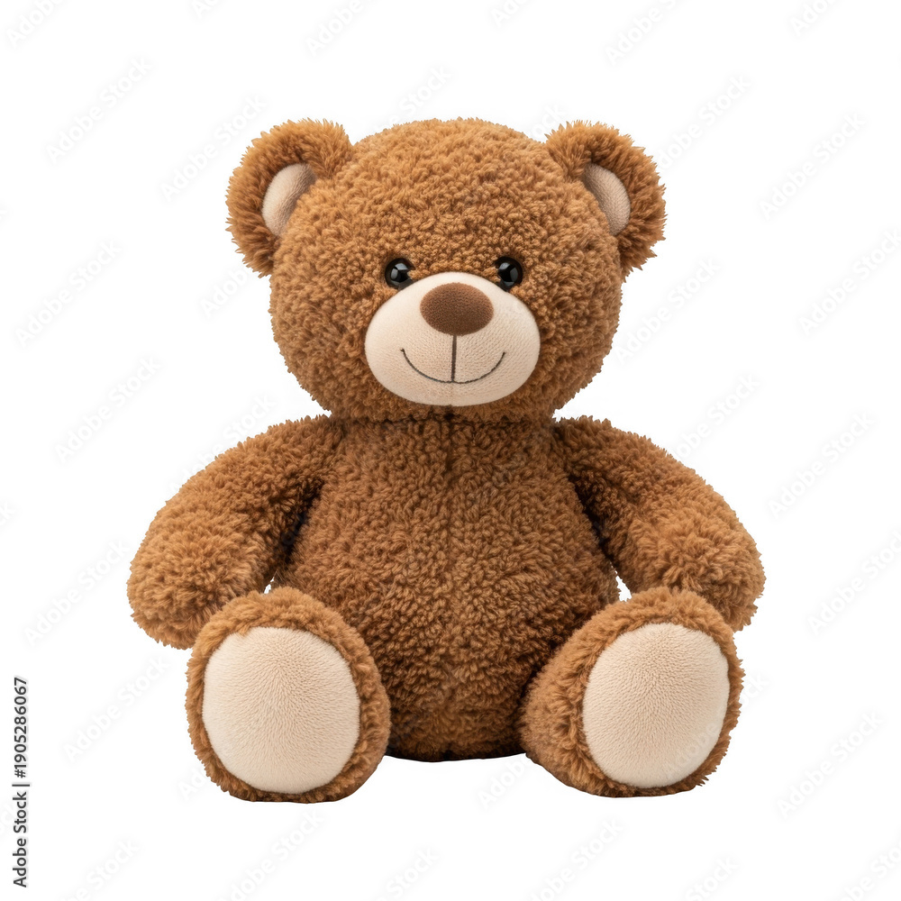 Fototapeta premium A brown teddy bear sitting upright on a white background