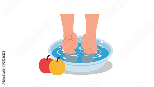 Person soaking their feet in a bowl of water for a relaxing foot bath, a concept for spa, wellness, and self-care at home.