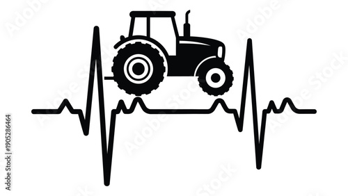 A tractor symbolizing agriculture and farming over a heart rate monitor Vector