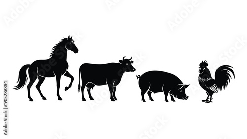 A diverse group of animals standing together in a line. Vector