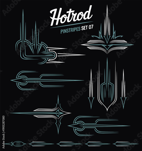 Vintage Pin Striping Line Art Vector Set, Classic Decorative Stripe Elements for Vinyl Stickers, Painting Templates and Tattoo Designs, Retro Custom Illustration Collection