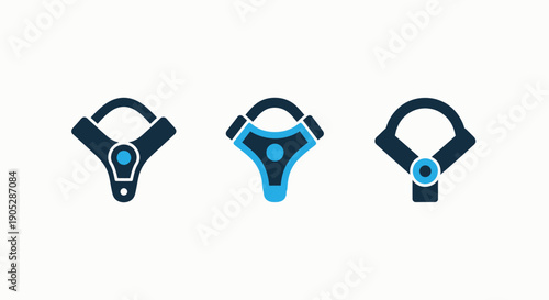 Set of stylized steering wheel icons in a modern flat design, representing driving, control, and navigation.