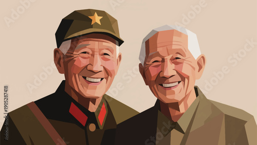 Illustration Of Elderly Veteran Smiling Warmly, Neutral Background Vector Design Template