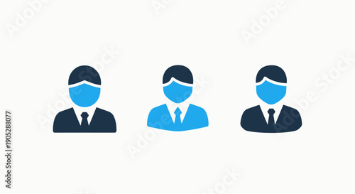 Business people icons: three men in suits, representing teamwork, colleagues, or corporate professionals in a modern flat design.