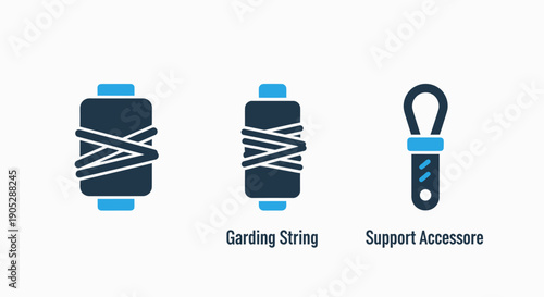 Industrial Hardware Icons: Threaded Spool, Bobbin, Support Accessory, Manufacturing, Textile, Construction, Metal