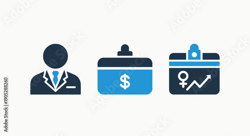 Business and Finance Icons: Businessman, Financial Growth, Market Trends, Investment, Corporate, Career, Economics