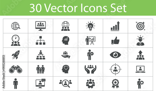 Career Growth and Professional Success Vector Icon Set featuring Target Achievement Business Strategy and Leadership symbols for Corporate Vision