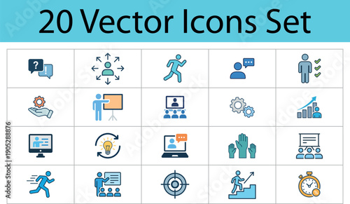 Corporate Business Training and Career Development Vector Icon Set featuring Mentorship Leadership Workshop and Professional Growth symbols