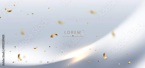 Abstract luxury white background with gold lighting and confetti effect sparkle.