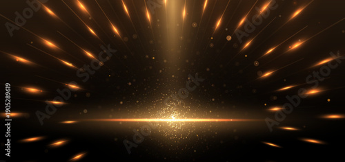 Abstract elegant gold glowing lighting effect sparkle on black background.