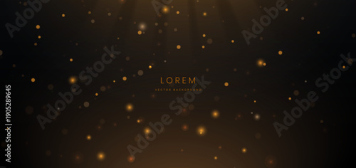 Luxury golden particles sparkling and bokeh on dark background with gold lighting effect.