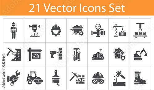 Industrial Maintenance and Plumbing Vector Icon Set featuring Handyman Repair Tools Construction Worker and Engineering symbols for Service