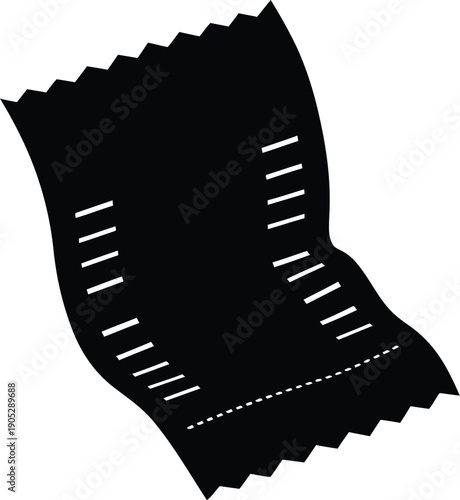 Ticket stub silhouette with perforated edge and dashed lines viewed from front
