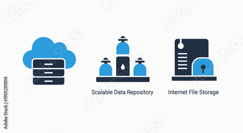 Cloud Storage Icons: Scalable Data Repository and Internet File Storage