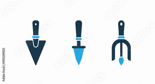 Gardening Tools Icons: Trowel, Small Trowel, and Garden Fork