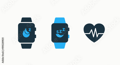 Smartwatch icons for sleep tracking and heart rate monitoring, representing health and wellness technology.