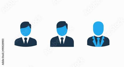 Business icons representing professionals in suits, symbolizing teamwork, corporate identity, and employment.