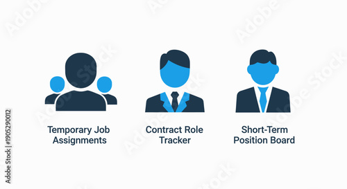 Employment icons: temporary jobs, contract role tracker, and short-term position board