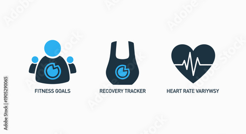 Fitness and health tracking icons: goals, recovery, and heart rate variability