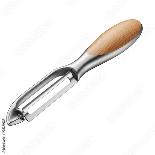 Stainless steel vegetable peeler with wooden handle