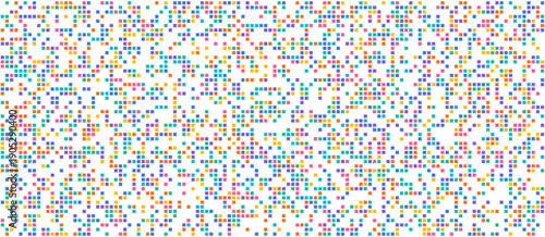 Scattered multicolor pixel squares forming a vibrant mosaic effect on white background, perfect for digital, fun, or creative design themes.