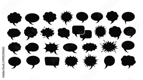 A diverse collection of speech bubbles and thought clouds in black silhouette Vector