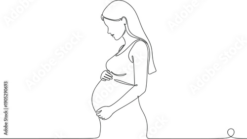 Pregnant woman line art illustration, maternity motherhood pregnancy concept, expecting mother outline isolated minimal female healthcare lifestyle design