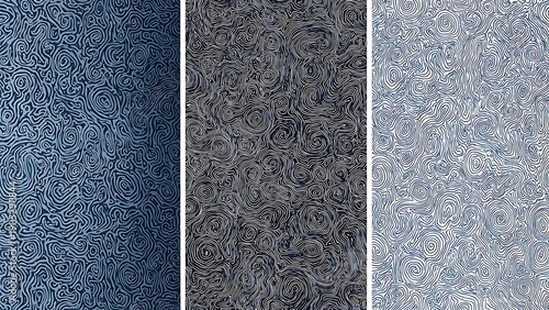 Modern swirling patterns in blue, black, and white for design