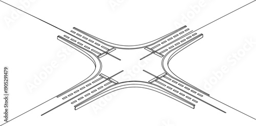 Isometric aerial view of four way road intersection with lane markings for urban planning and traffic safety branding