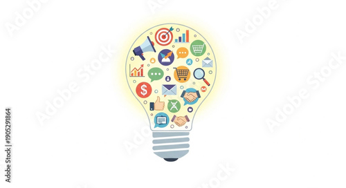 Light Bulb with Icons Representing Ideas.