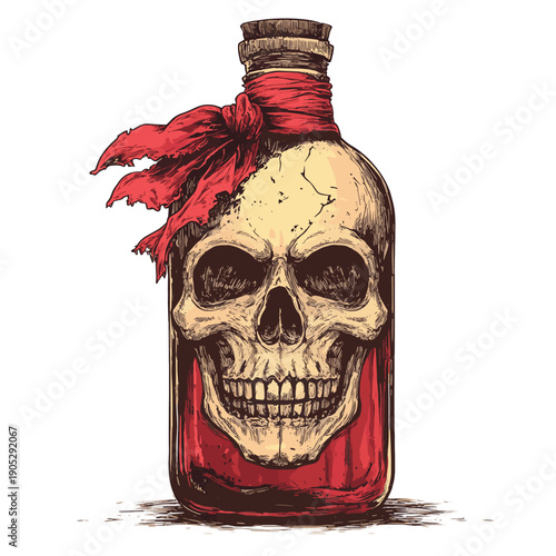 rum bottle pirate skull , vector style simple color
