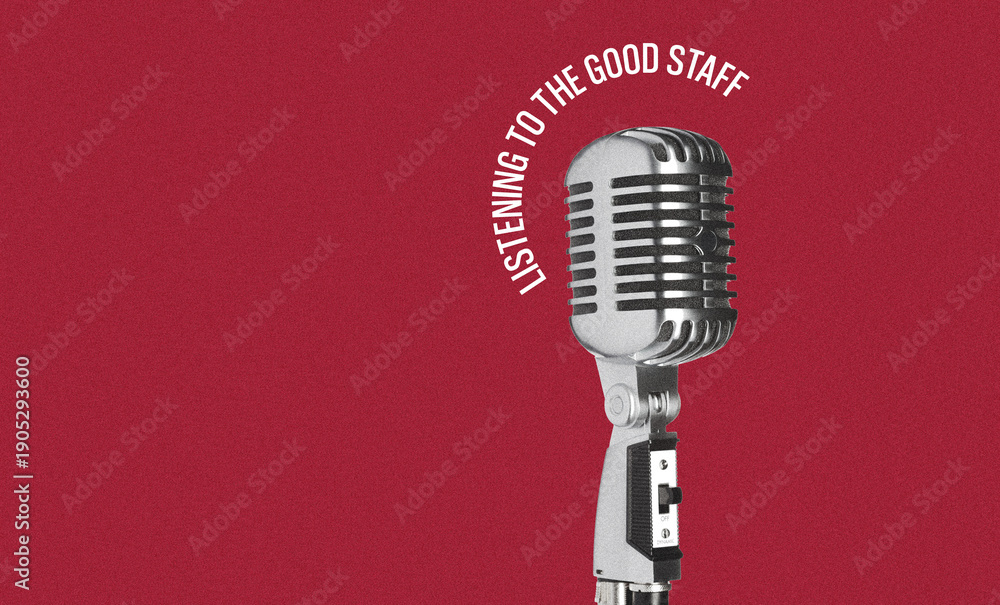 Fototapeta premium Podcast session with microphone in studio for listening to the good staff show
