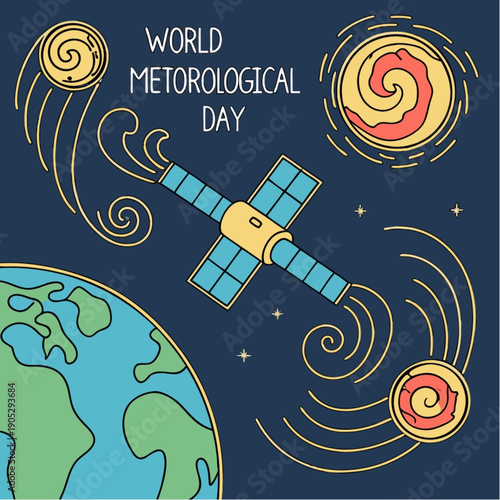 World Meteorological Day Satellite Weather Planet Earth Vector