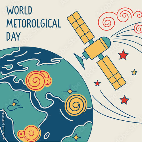 World Meteorological Day Satellite Weather Planet Earth Vector