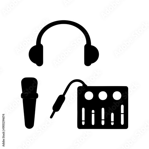 Recording studio sound production music equipment icons Vector