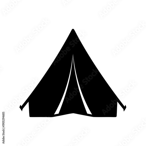 Simple black tent icon symbol for outdoor camping trips. Vector