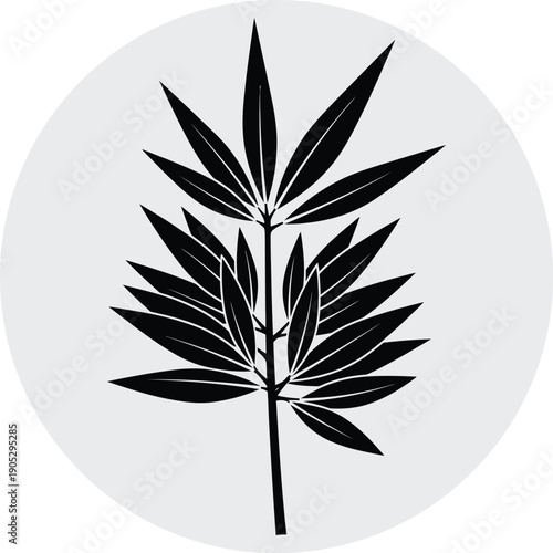 Black and white cannabis leaf silhouette on a circular background