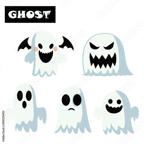 Spooky Ghost Characters with Different Expression for Halloween