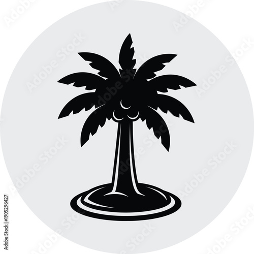 Black and white palm tree silhouette on a circular background