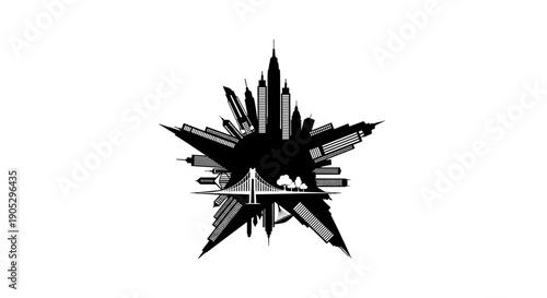 Abstract Star Cityscape Silhouette Architecture Design.