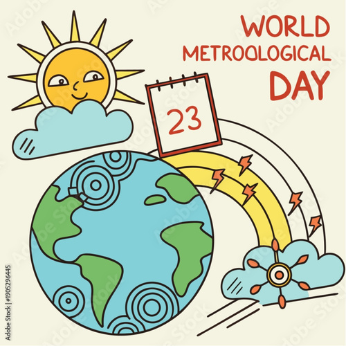 World Meteorological Day March 23 Vector Illustration