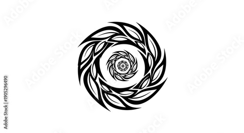 Abstract Swirling Black and White Floral Pattern.