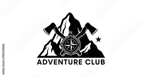 Adventure Club Emblem with Axes and Compass.