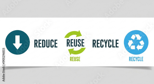 Environmental conservation icons for reduce reuse recycle on white background