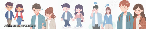 Cartoonish Colorful Couple in Different Moods Illustration Character Design