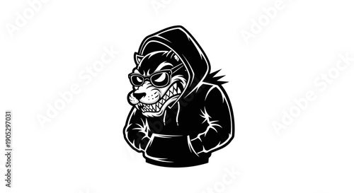 Aggressive Cartoon Badger Wearing Sunglasses and Hoodie.