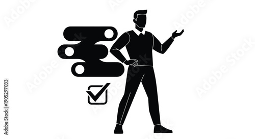 A man in a uniform is standing next to a checklist