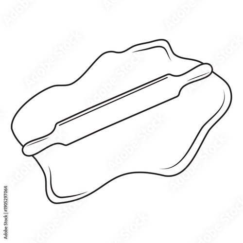 Wooden rolling pin rolls out dough, isolated vector illustration