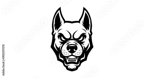 Aggressive Dog Head Emblem Black and White.
